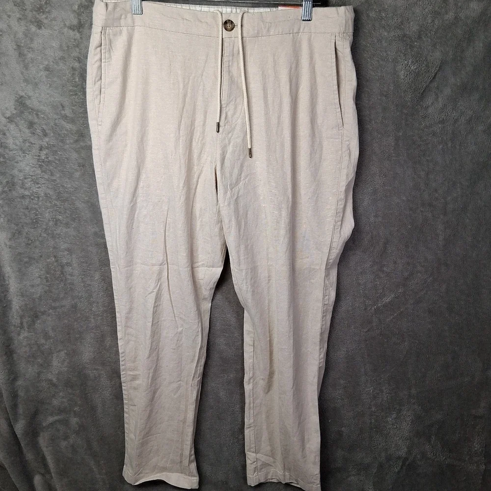 New Old Navy Men's Large Slim Built-In Flex Linen-Blend Pants Beige 36x30